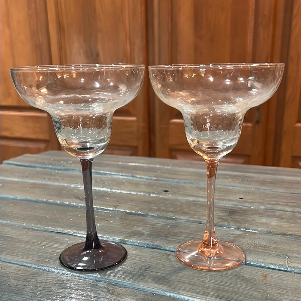 Qty 4 Hammered Art Margarita Glasses Multicolor Stem 8 oz. - Picture 4 of 6